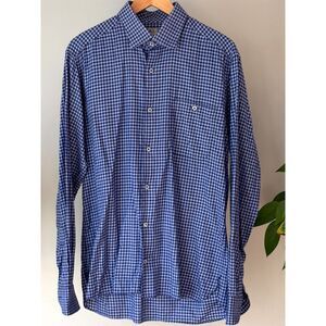 IKE BEHAR Regular Fit 100% Cotton Gingham Check Shirt Navy Light Blue USA Made
